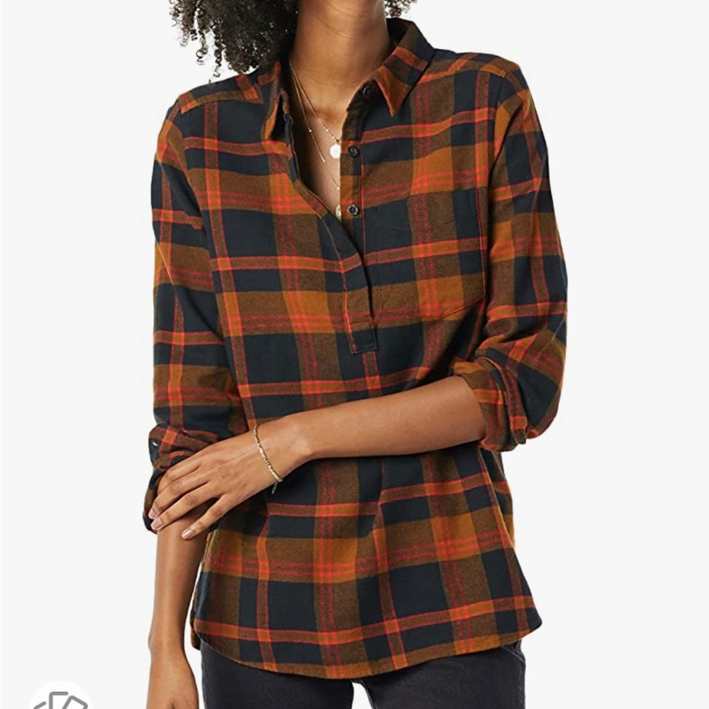 Goodthreads Women's Flannel Long-Sleeve Relaxed-Fit Half Placket Popover Shirt S